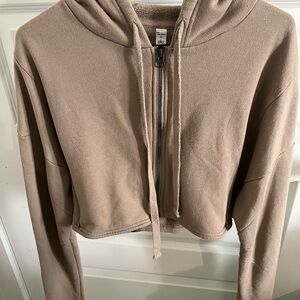 ALO Yoga Women's Beige Crop Zip-Up Hoodie
